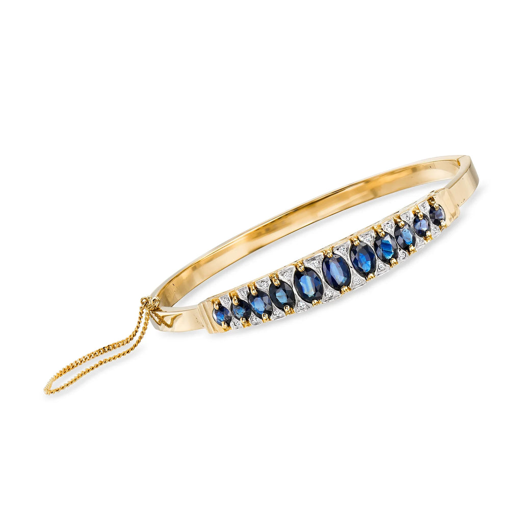 Ross-Simons . 1970 Vintage 4.20 ct. t.w. Sapphire and .16 ct. t.w. Diamond Bangle Bracelet in 14kt Yellow Gold, Women's, Adult, Pre-Owned