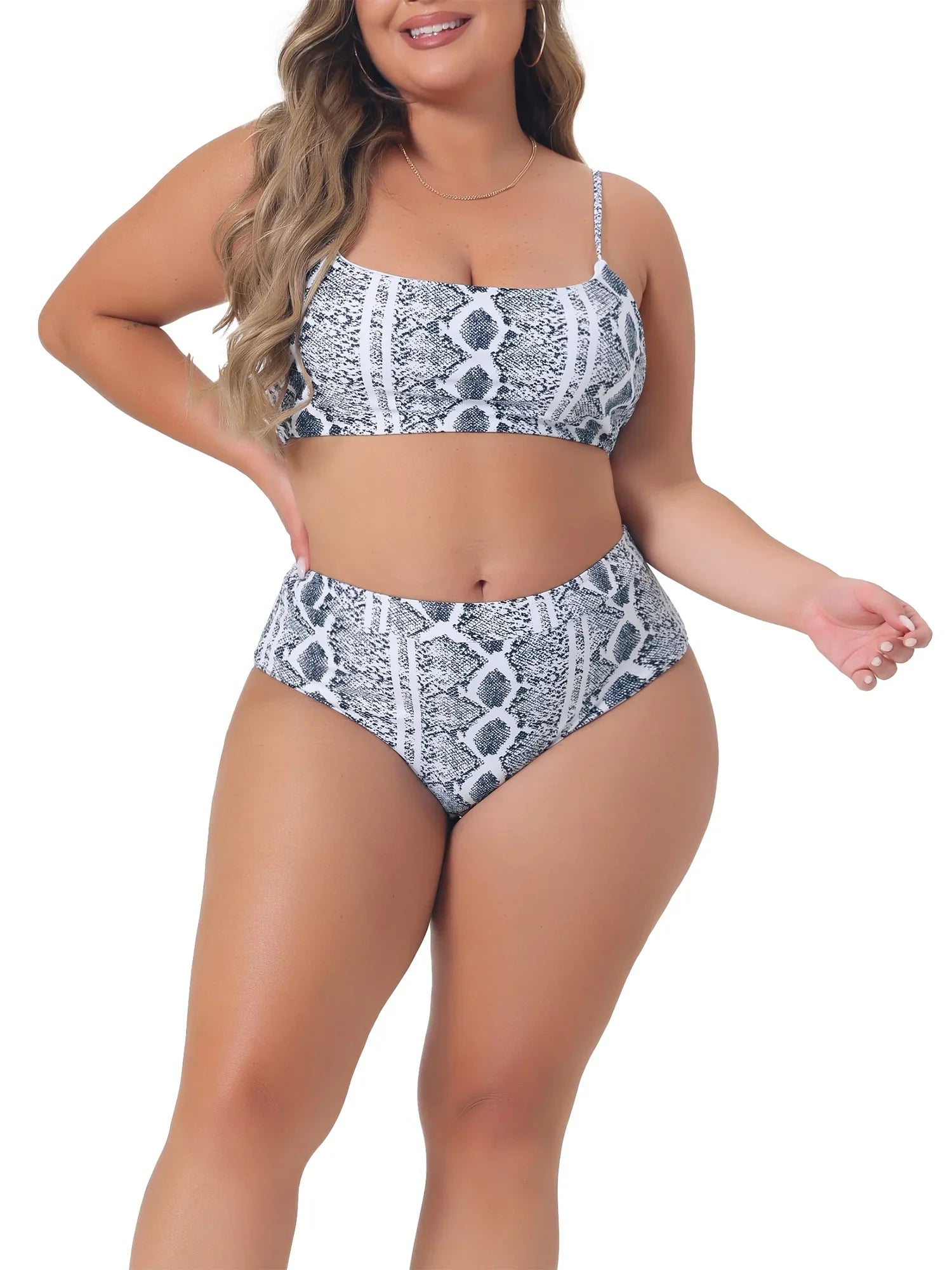 Agnes Orinda Plus Size Bikini Set for Women Crop Top High Waisted Swimsuits Two Piece Bathing Suits Swimwear