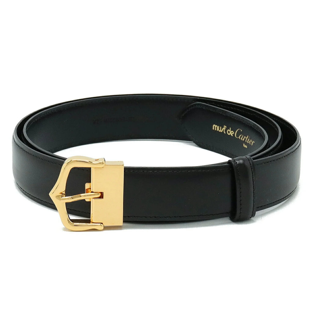 Pre-Owned Cartier Belt Leather Black Actual size approx. 109.5cm  (Like New)