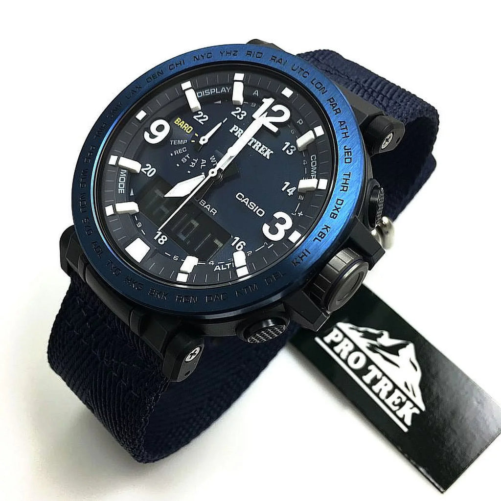 Casio Men's Pro Trek Solar Powered Triple Sensor Watch, Blue Nylon Strap