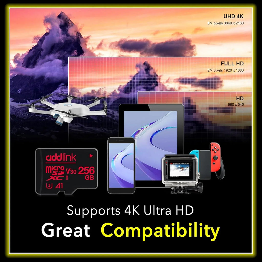 addlink roSDXC 256GB 2-Pack + Adapter -1  , Compatible for Android Smartphones, Camera, Dash Cam Tablets, Go