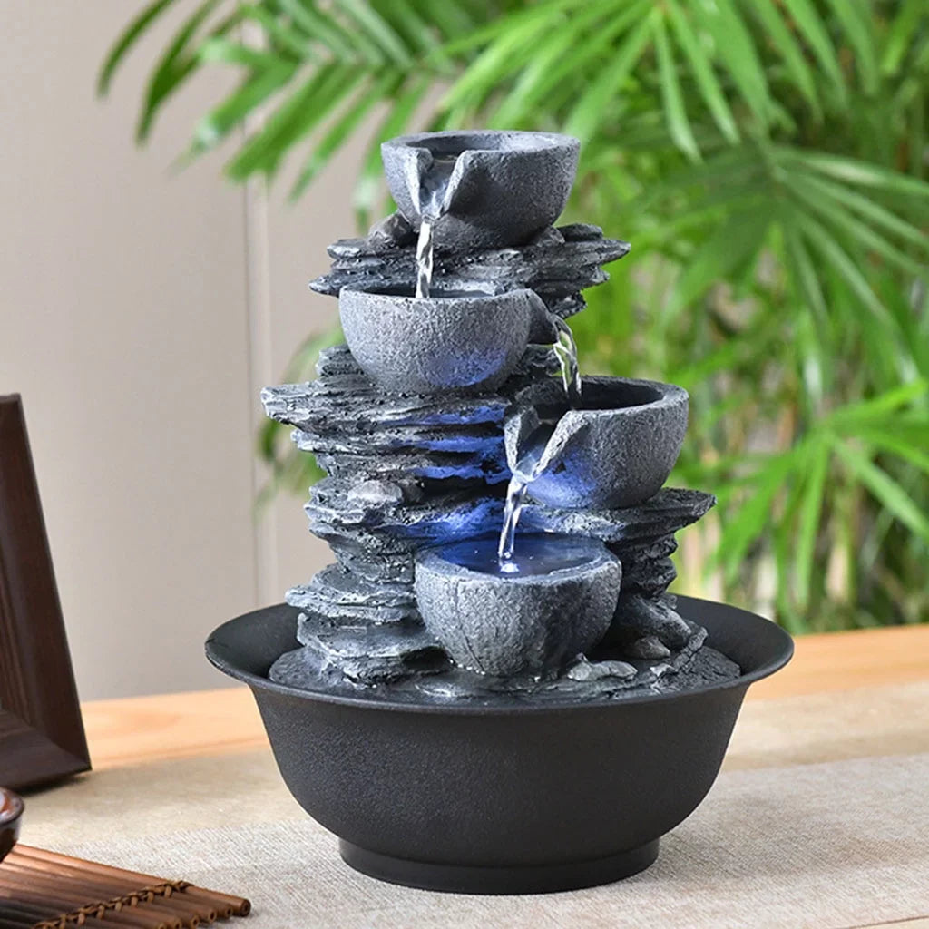 Tabletop Water Fountain with s Feng Shui Outdoor Waterfall Landscape Home Bedroom ,