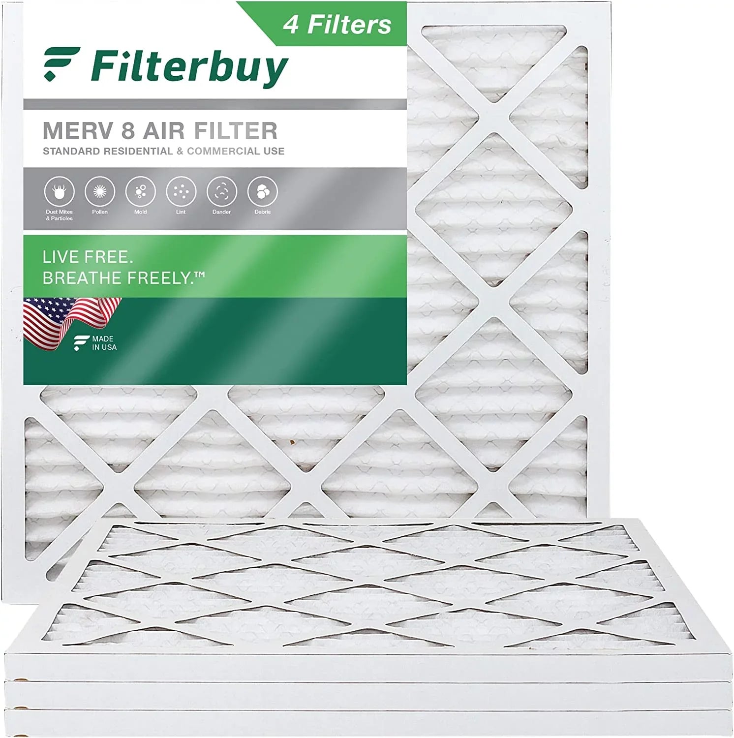 Filterbuy 11.25x11.25x1  8 Pleated   Furnace Air Filters (4-Pack)
