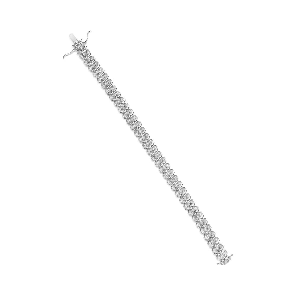 Haus of Brilliance .925 Sterling Silver 1.0 Cttw Womens Miracle Set Round cut Box Clasp Diamond 3 Row Wave Link Bracelet (- Color, - Clarity) - 7.25" Inches