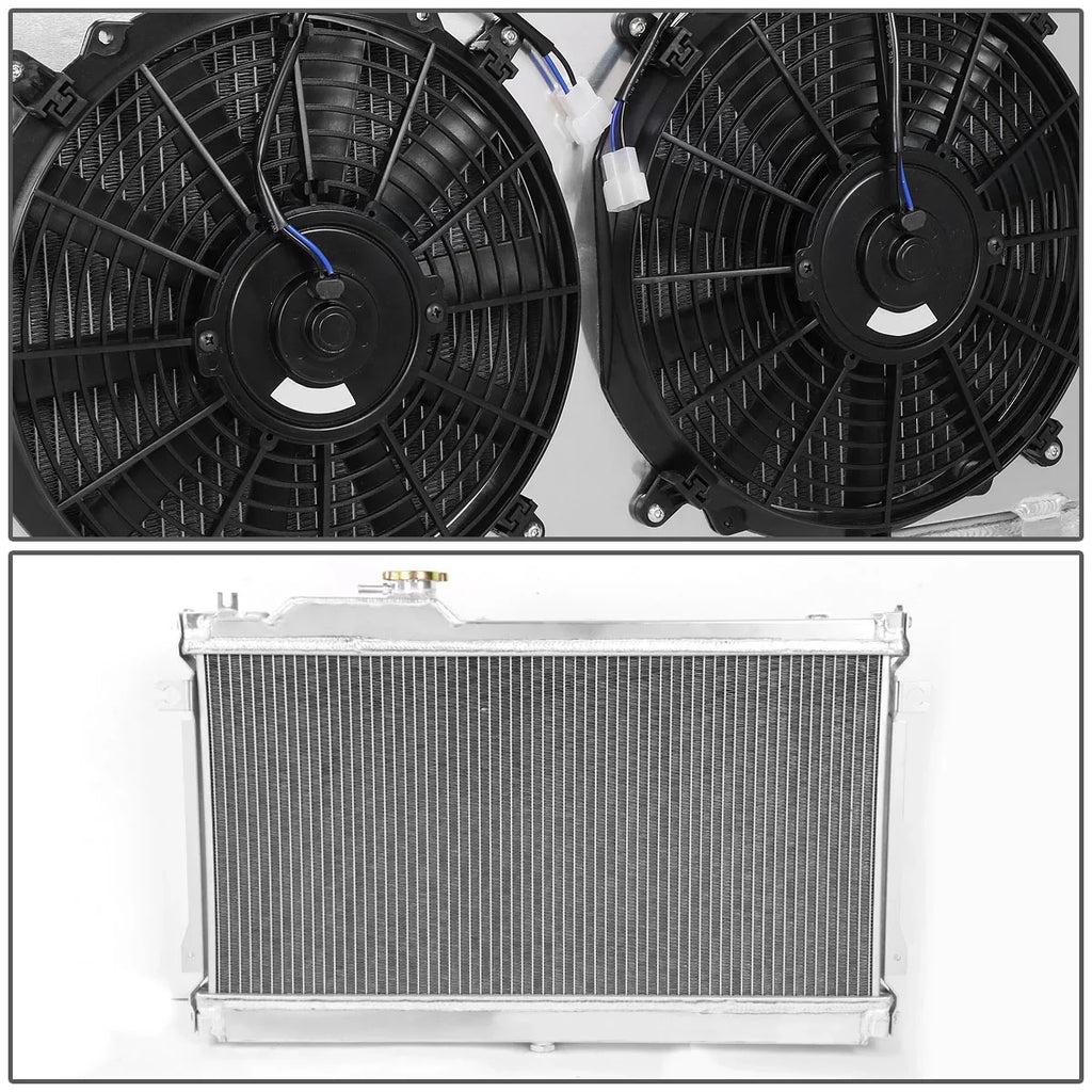 Motoring +--2 For 1990 to 1998 Mazda Miata -5 Aluminum Dual Core 2-Row Bolt-on Cooling Radiator / Fan Shroud - 1st gen