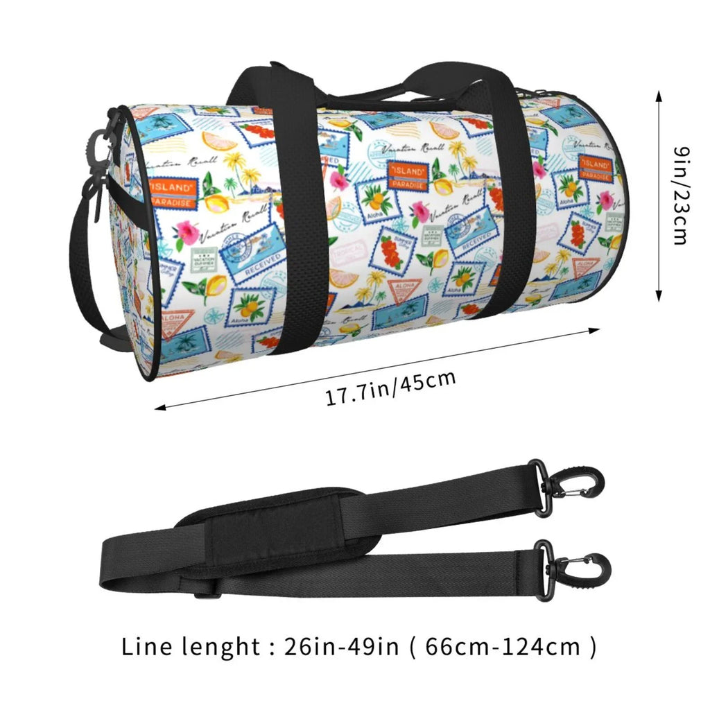 Coaee Summer Stamp Large Capacity Travel Luggage Bag Cylinder Gym Bag Waterproof Sports Bag with Pocket and Compartment