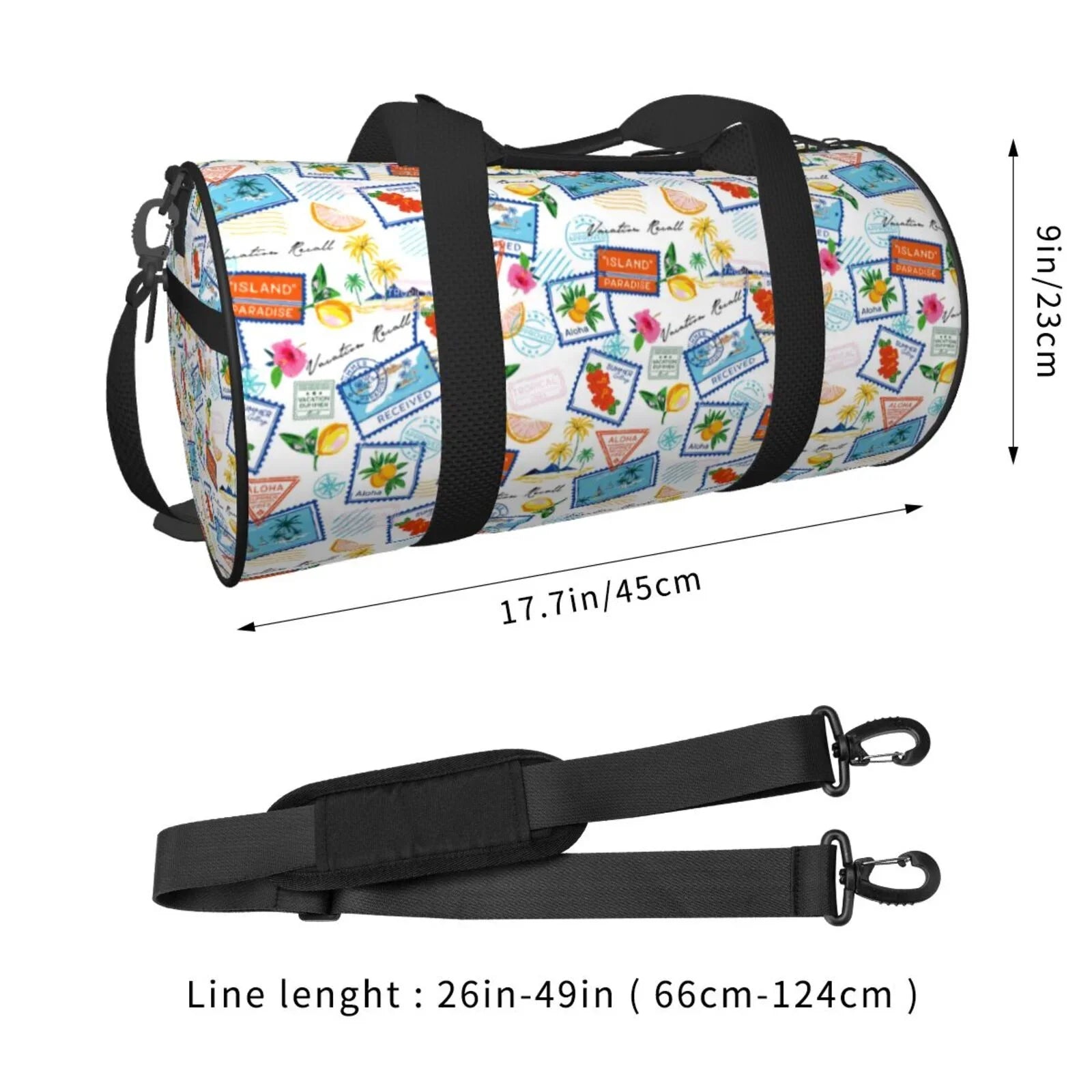 Coaee Summer Stamp Large Capacity Travel Luggage Bag Cylinder Gym Bag Waterproof Sports Bag with Pocket and Compartment