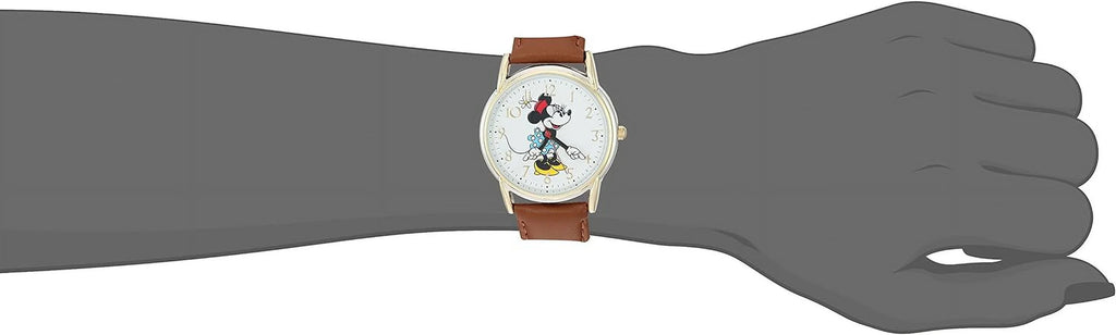 Disney Minnie Mouse Women's Two Tone Cardiff Alloy Watch, Brown Leather Strap,