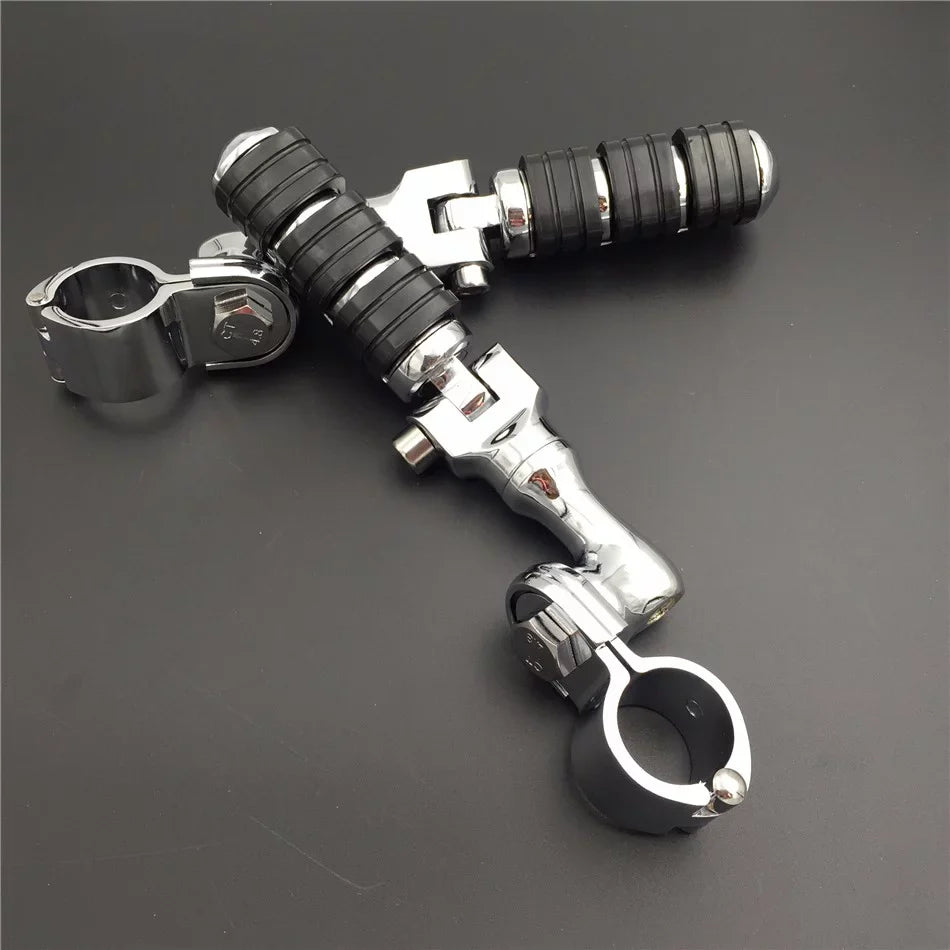 '- Chrome Regular Footrest Foot Pegs with 1 1/4" Short Angled Adjustable Clamps For Harley Davidson Sportster 883  1200/Triumph Rocket/Kawasaki Vulcan
