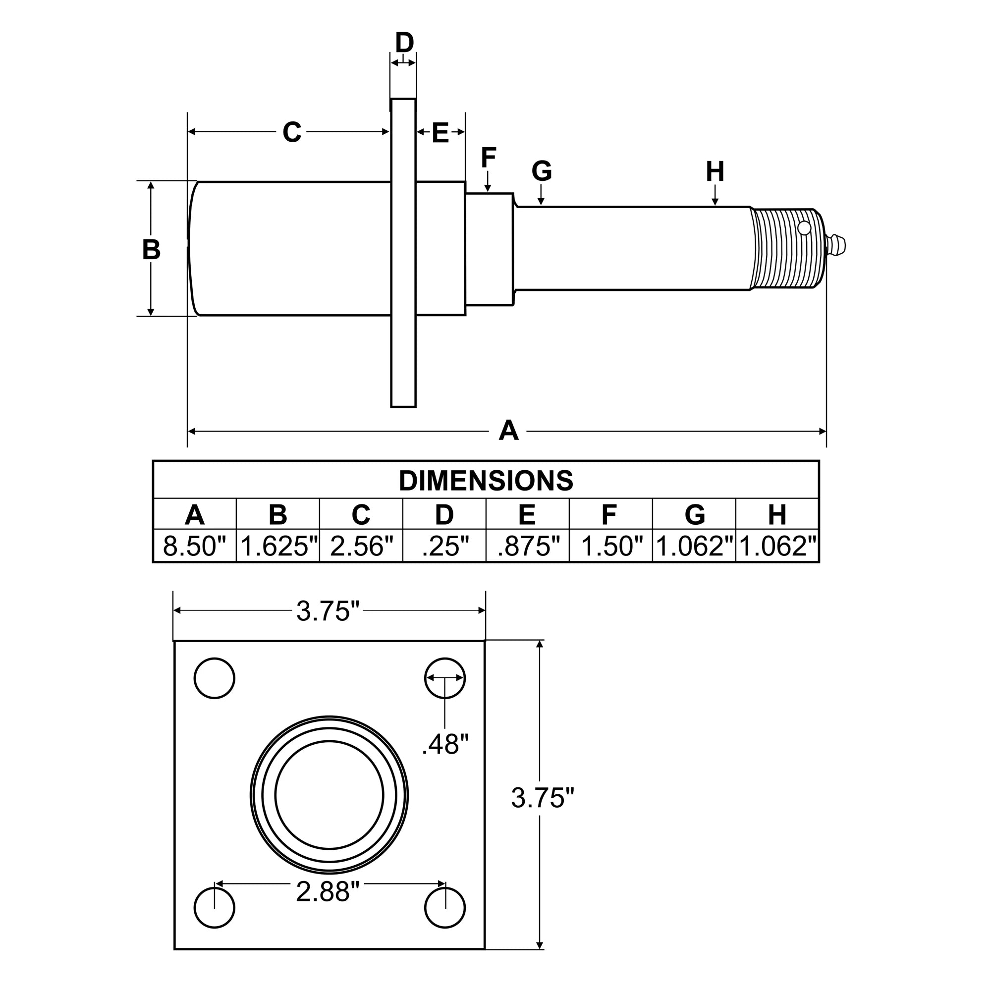 Trailer Axle Spindle for 1-1/16 Inch .. Bearings with Brake Flange