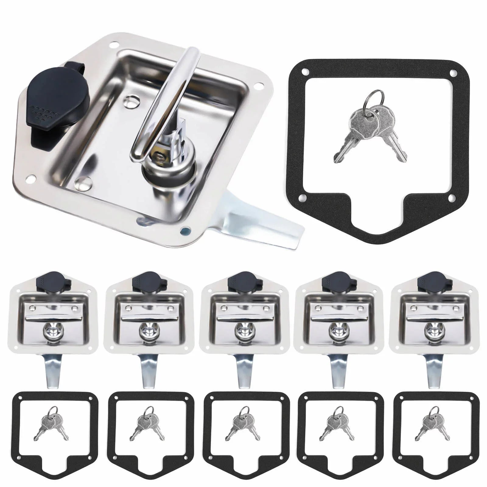 Set of 6 Folding -handle Tool Box Lock  Door Latch w/ 12 Keys Stainless Steel