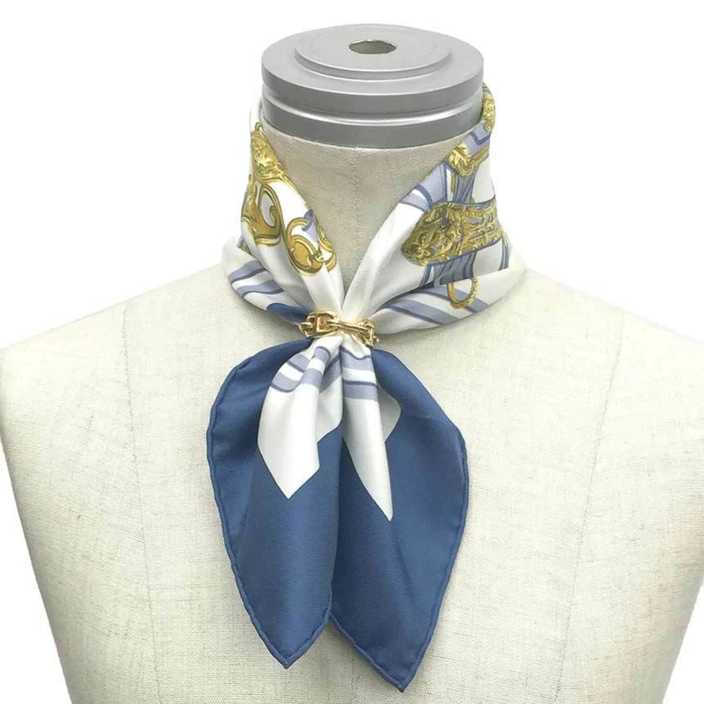 Pre-Owned  Hermes Carre 45 Scarf Muffler  de  (ceremonial bridle) White x Blue 100% Silk (Like New)