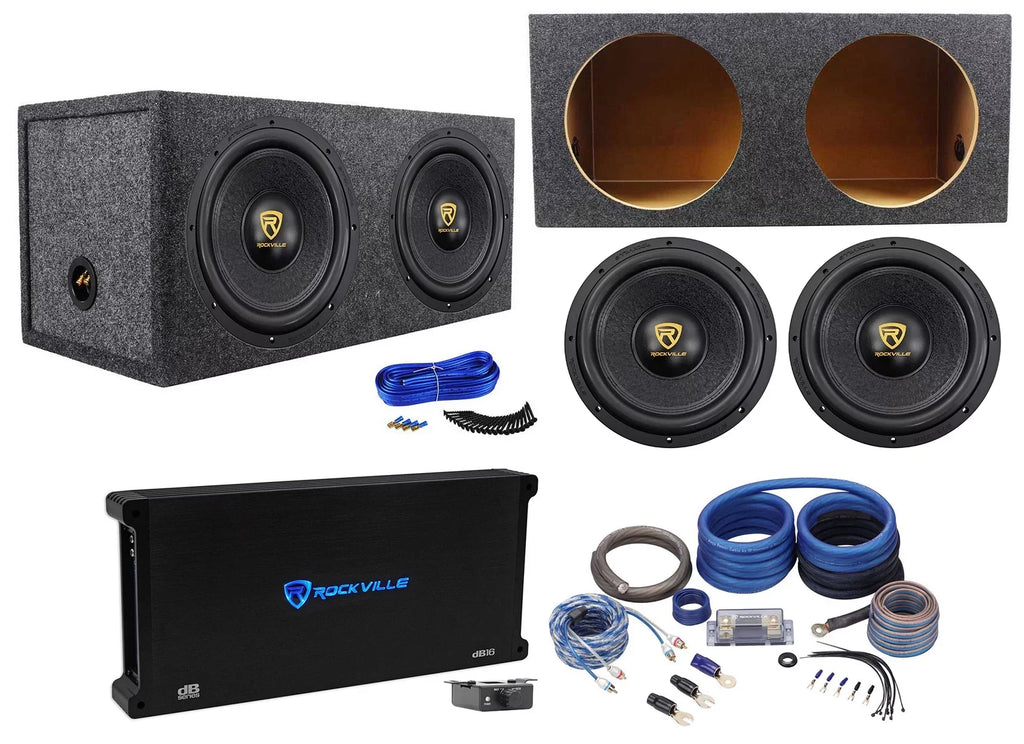 (2) Rockville   12" 8000 Watt Subwoofers+Sealed Sub Box+Mono Amplifier+Amp Kit