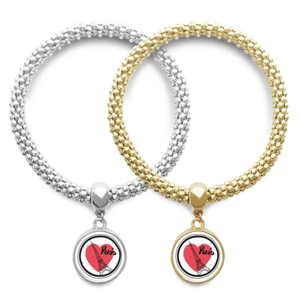 City Paris France Eiffel Tower Love Lover Bracelet Bangle Pendant Jewelry Couple Chain