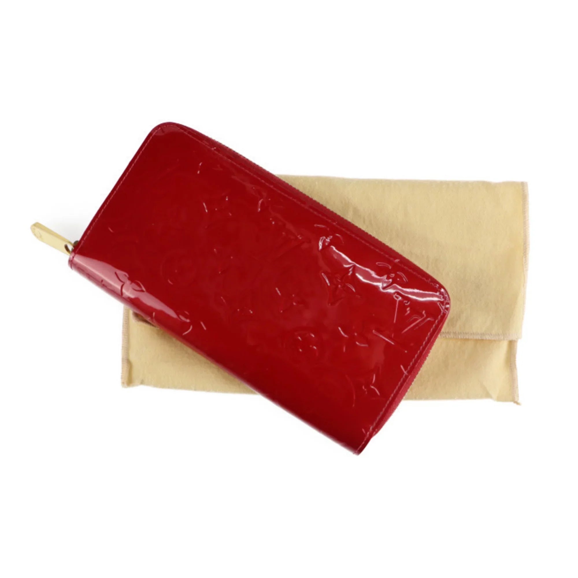 Pre-Owned   Louis Vuitton Zippy Wallet Long  Monogram Vernis Surise Red Round Zipper Zip Gold Metal Fittings (Good)