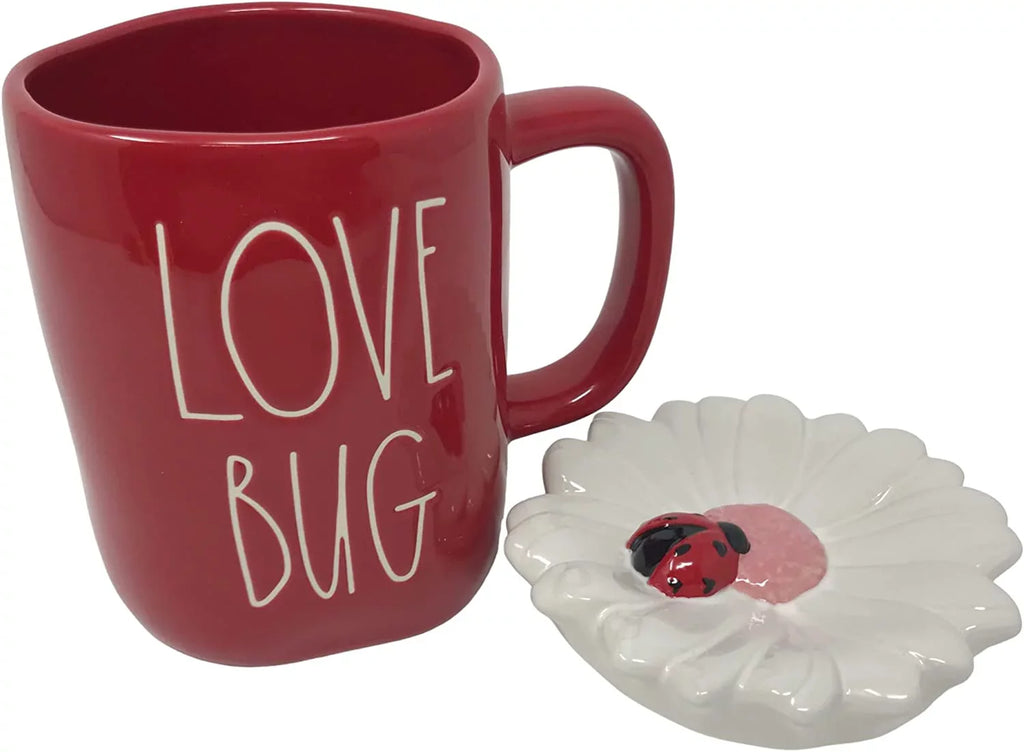 Rae Dunn by Magenta Love Bug Red Ceramic Mug with White Top and Red Ladybug Black  Letters Valentine's Day
