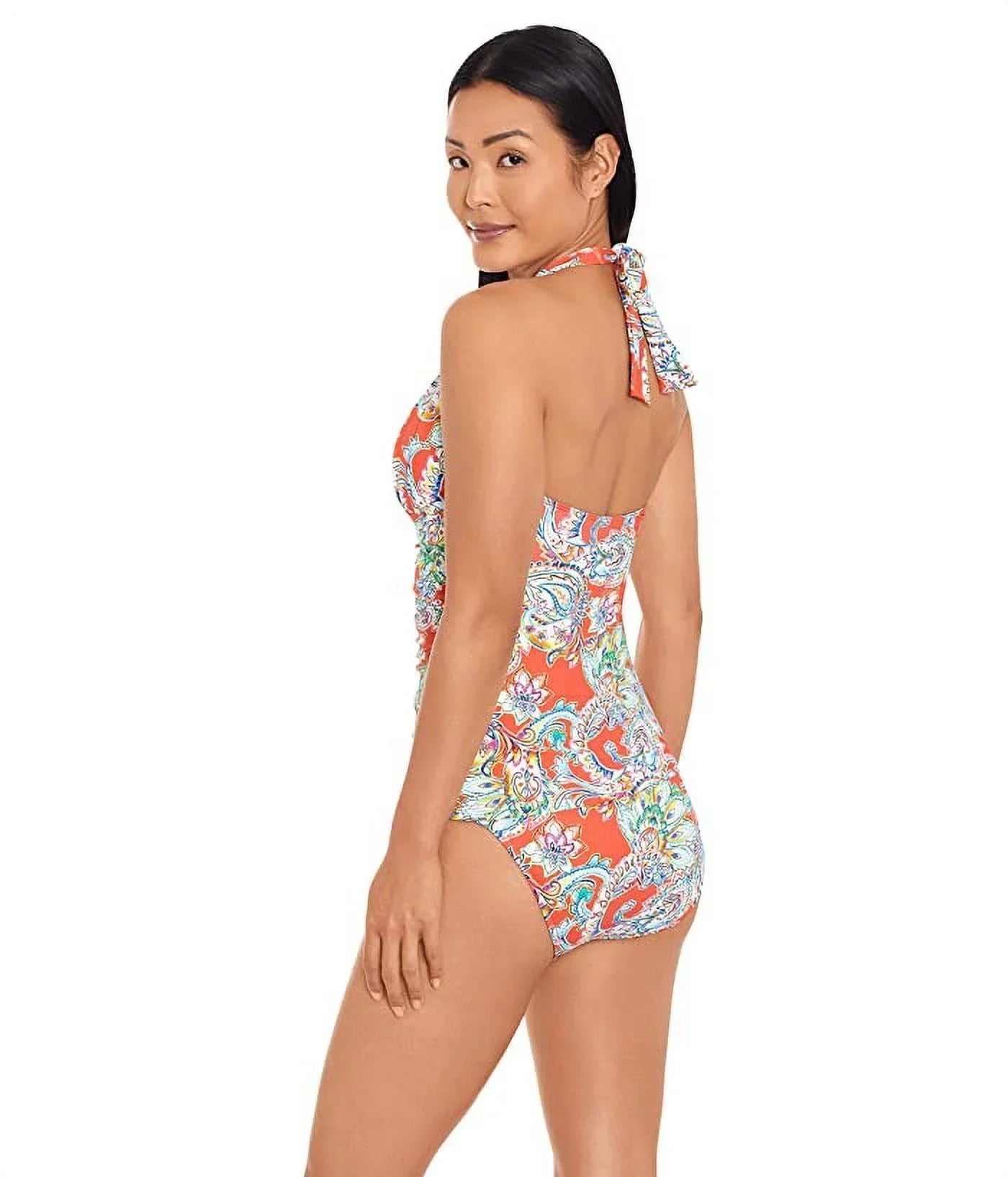 Ralph Lauren Women's Multi Paisley Molded Cup Tankini Top Orange Size 6