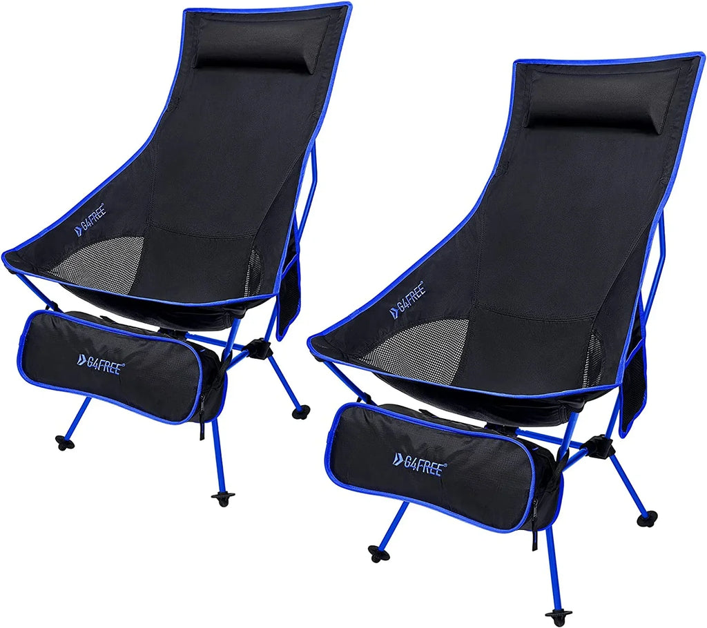 2Pack Lightweight Portable High Back Camp Chair, Folding Chair Lawn Chair Heavy Duty 330lbs with Headrest & Pocket for Outdoor Camp Travel Beach Travel Hiking