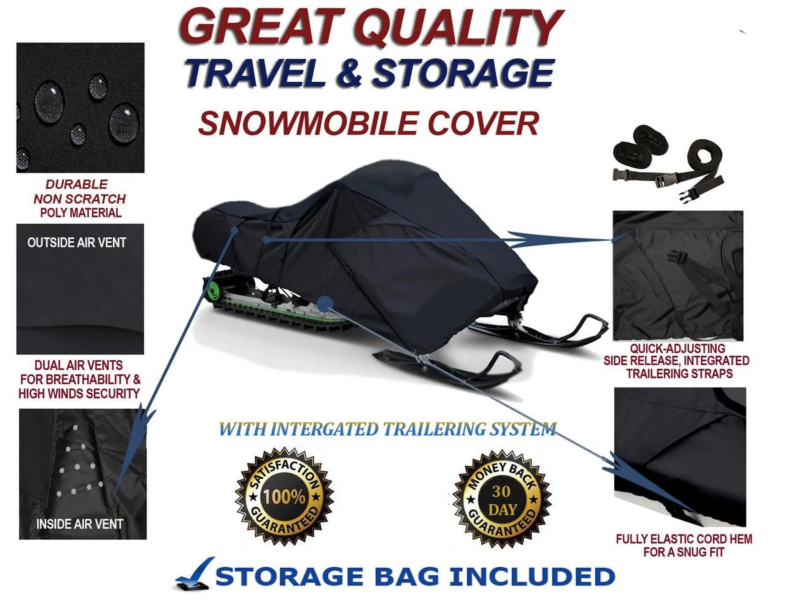 300D Snowmobile Travel and Storage Cover Compatible for 2007-2009 Arctic Cat  Sno Pro 153 Sleds. Slush and Mud Protection