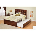 Newport Bookcase Bed Full Size with a Flat Panel Foot Board and Urban Trundle Bed in a White Finish