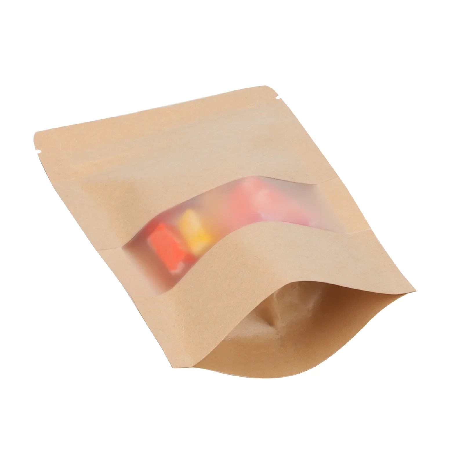 200 Pcs Kraft Bags with Windows, 7 x 10 Inch Resealable Kraft Stand Up Pouches for Food, Bean, Nut