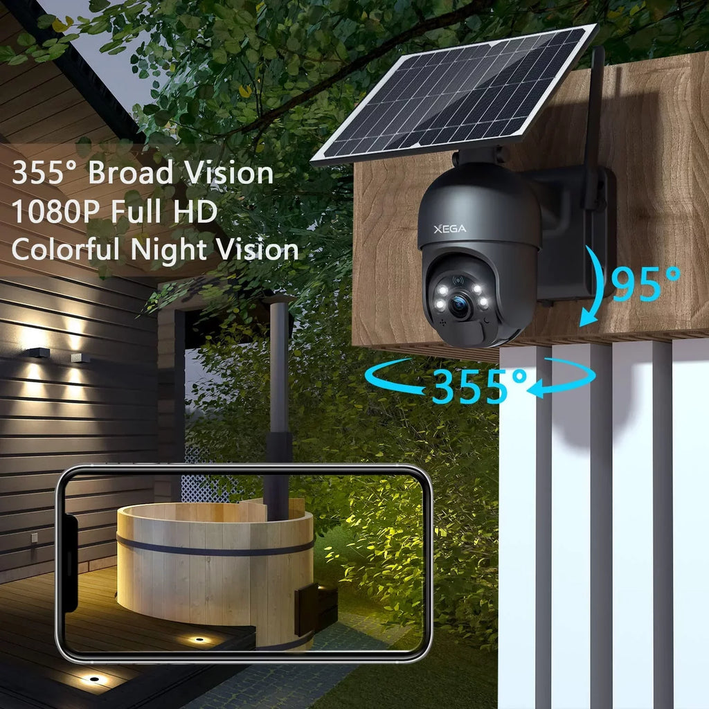 Xega 2K Outdoor 3G/4G  Cellular Solar/Battery Power Wireless Security Camera with  Card, 14400mAh Rechargeable Battery, 4X Zoom, 355° Pan 95° Tilt, Night Vision, 2-Way Talk, , No Wifi Need