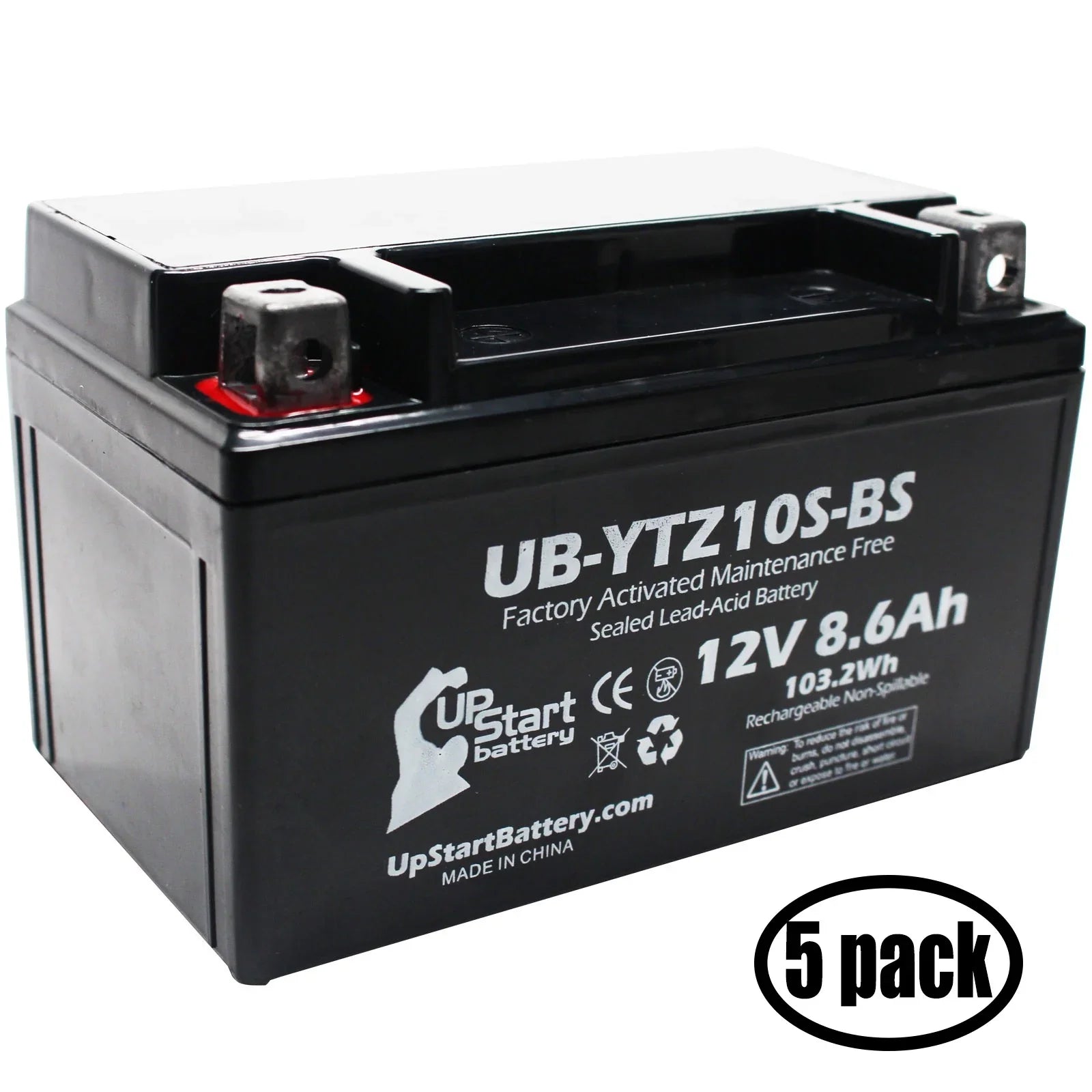 5-Pack UpStart Battery Replacement for 2011 Yamaha - 1000CC Factory Activated, Maintenance Free, Motorcycle Battery - 12V, 8.6Ah, --