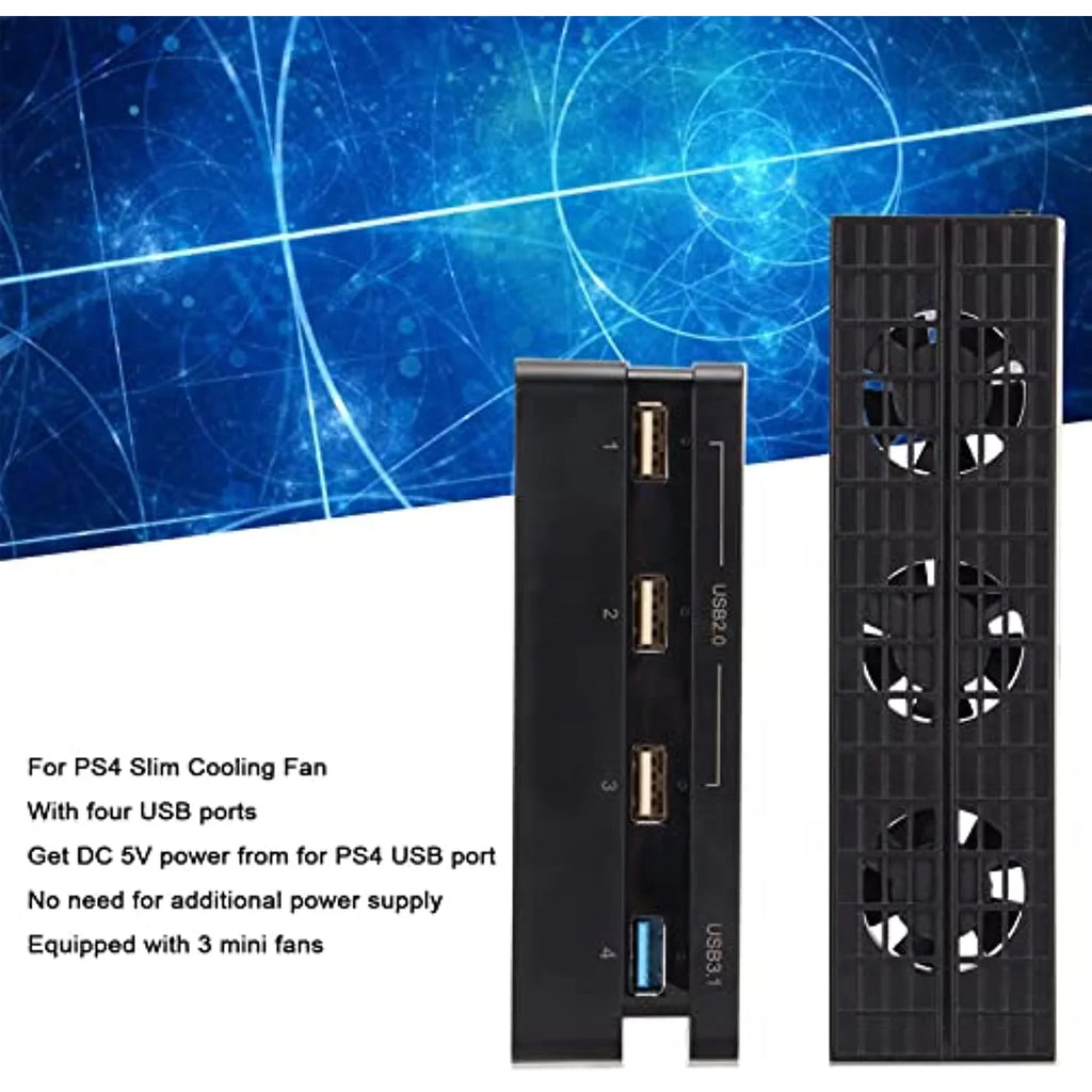 For Ps4 Slim Cooling Fan With Hub, Game Console Automatic Intelligent Cooling Fan & 4 Port Usb Hub For Ps4 Slim Gaming Console Host