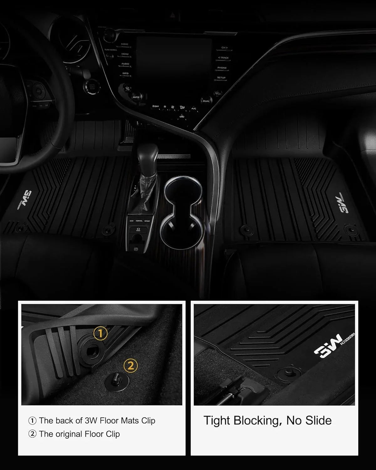 3W Floor Mats & Cargo Liner for Toyota Camry 2018-2024    All Weather Custom Fit Floor Liner and Trunk Mat for Camry  (Not for Hybrid or )