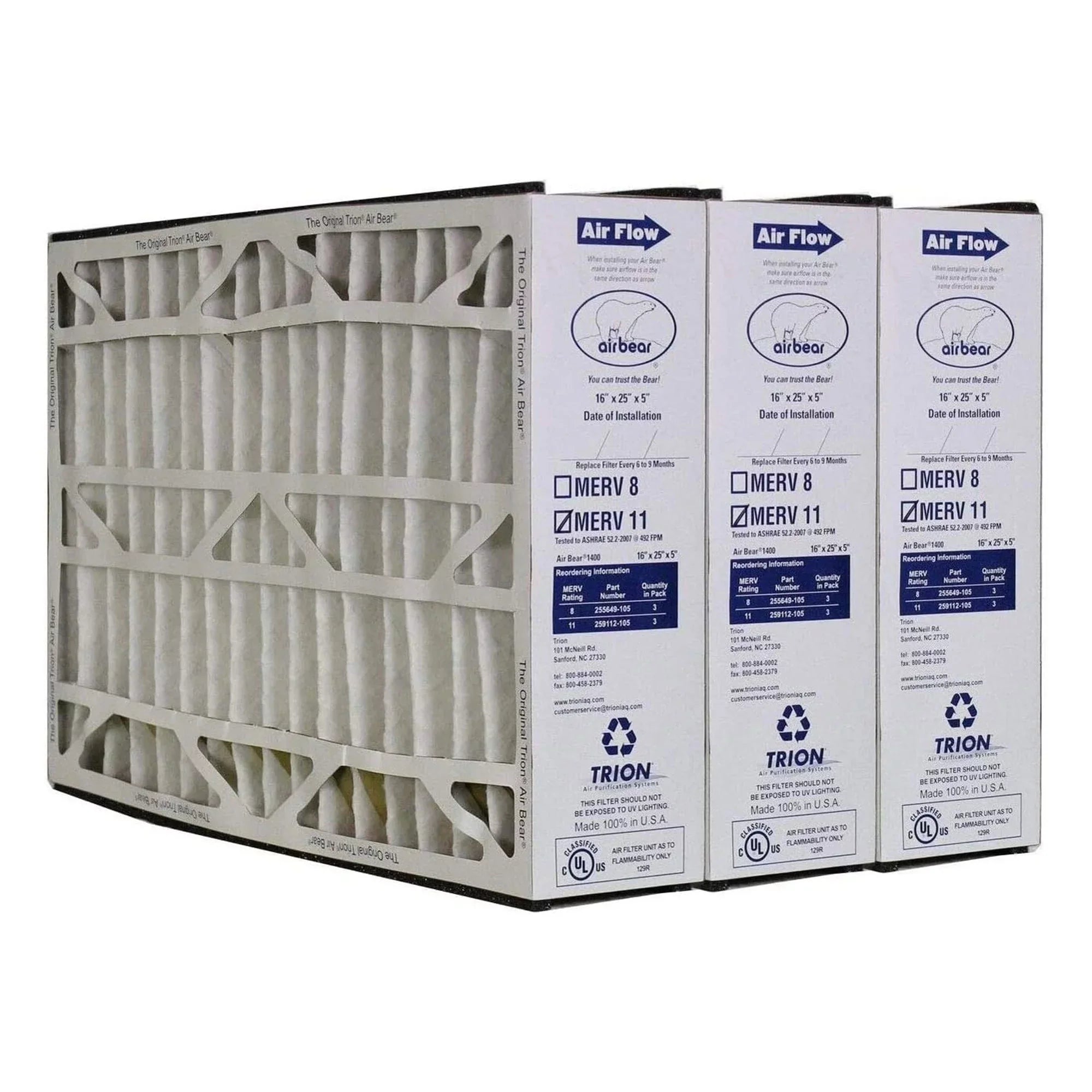 Trion 259112-105 Air Bear 16 x 25 x 5 Inch  11 Air Purifier Filter (3 Pack)