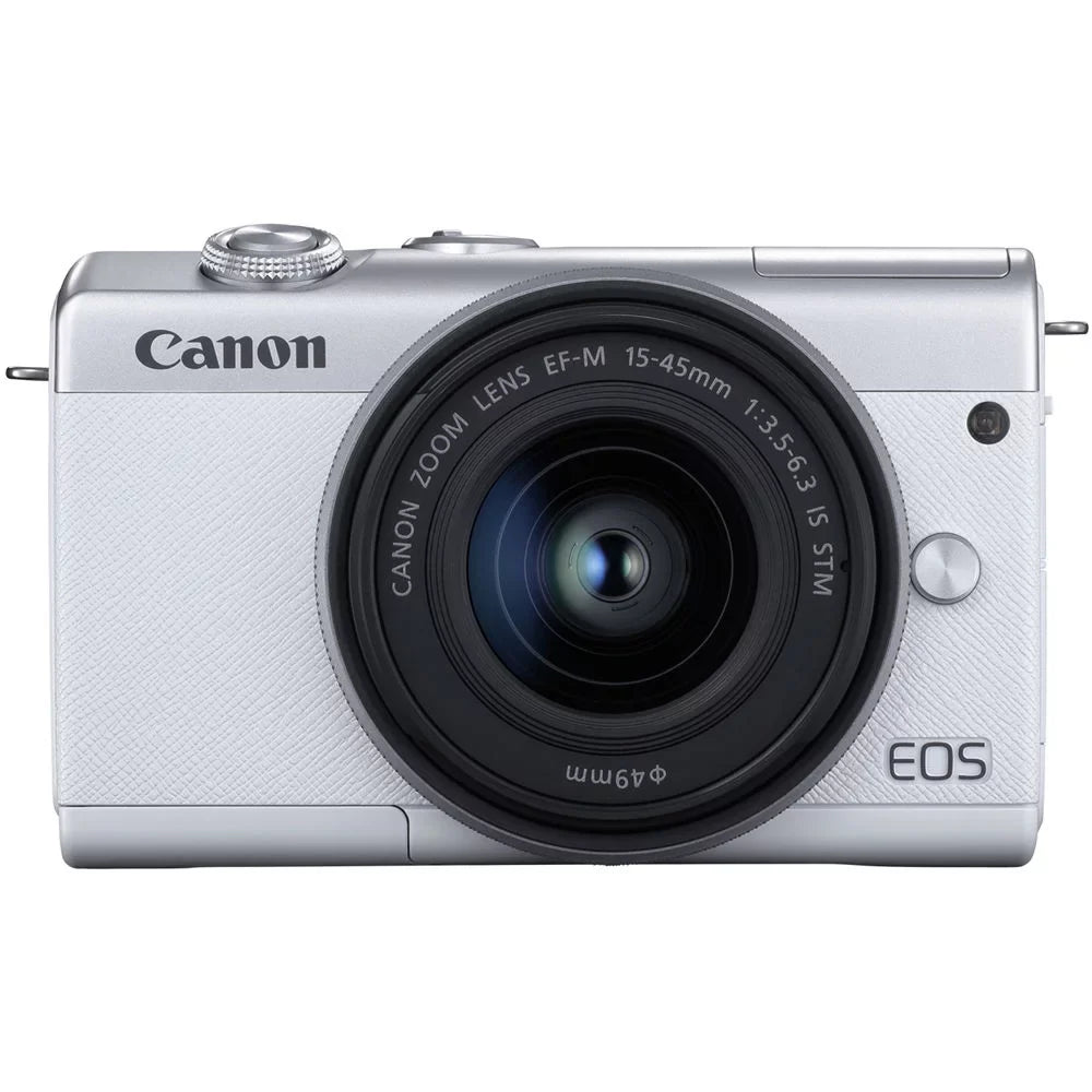 Canon   Mirrorless Camera with 15-45mm Lens (White) (3700C009) + 64GB Memory Card + Card Reader + Case + Flex Tripod + Hand Strap + Cap Keeper + Memory  Wallet + Cleaning Kit
