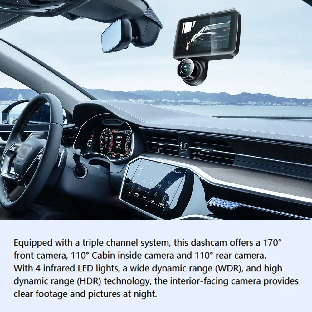 Spirastell Dash Cam,Wide Car Camera 3 Cameras Dash Car Camera Auto Car Rearview Mirror Video Wide Car Safety 4in Clear Car Dash Cam
