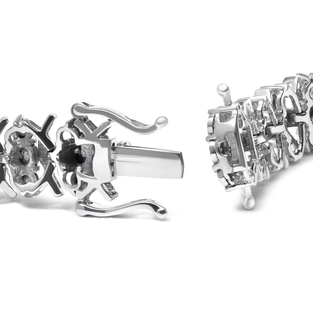 Haus of Brilliance .925 Sterling Silver 1.0 Cttw Womens Miracle Set Round cut Box Clasp Diamond 3 Row Wave Link Bracelet (- Color, - Clarity) - 7.25" Inches