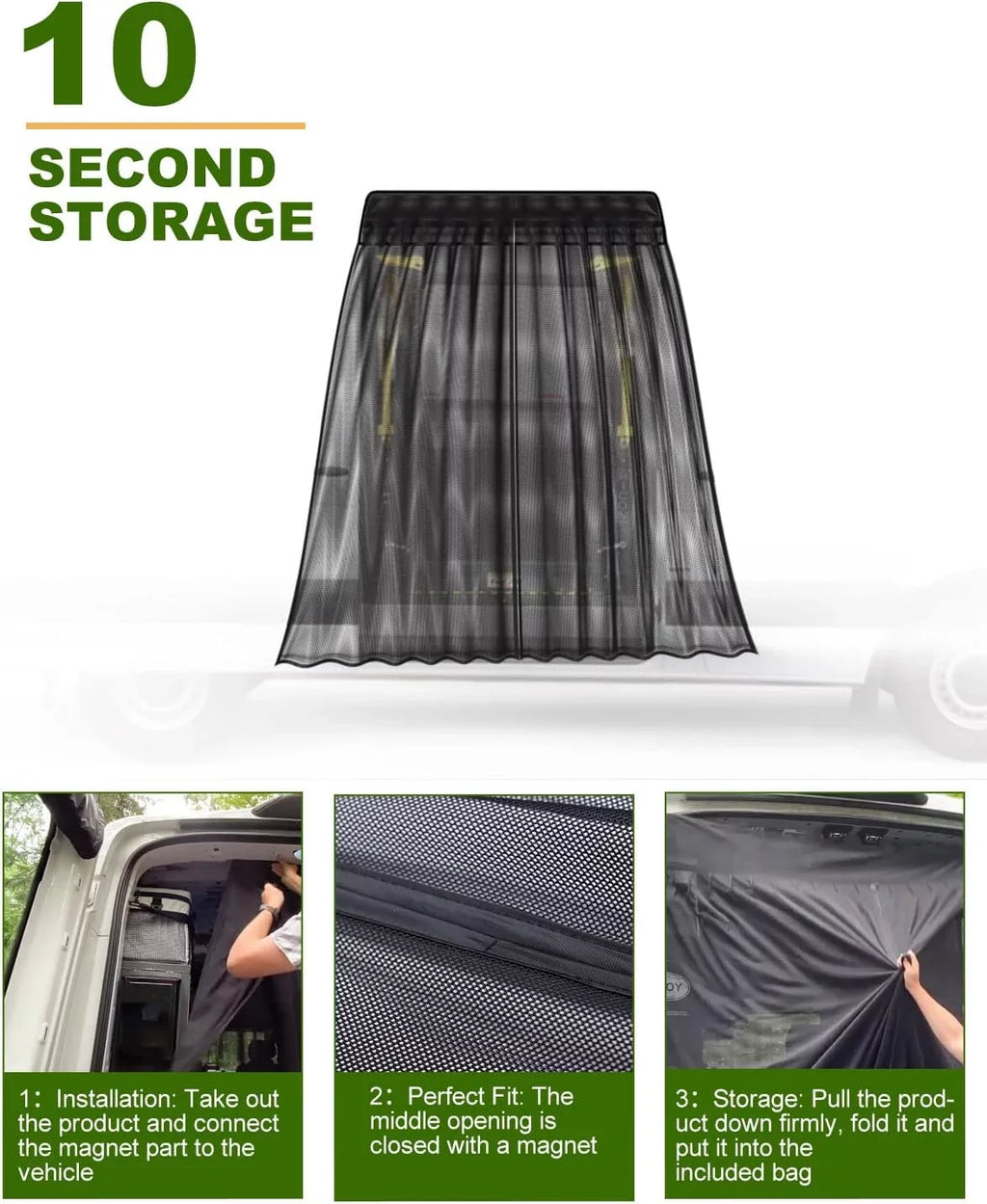 Side Sliding Door Bug Screen Suitable for Mercedes Benz Sprinter Van Mid and High Roof, Ford Transit, Promaster, and Other Camping Vehicles (Magnetic Suction)