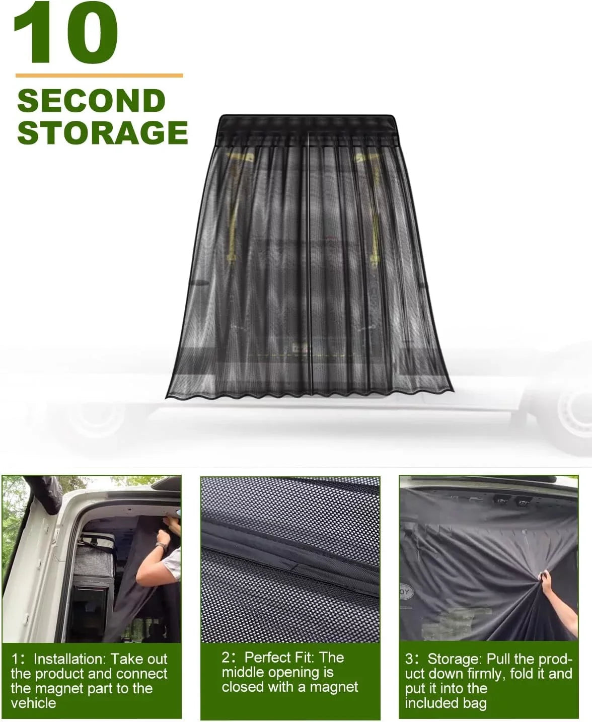 Side Sliding Door Bug Screen Suitable for Mercedes Benz Sprinter Van Mid and High Roof, Ford Transit, Promaster, and Other Camping Vehicles (Magnetic Suction)