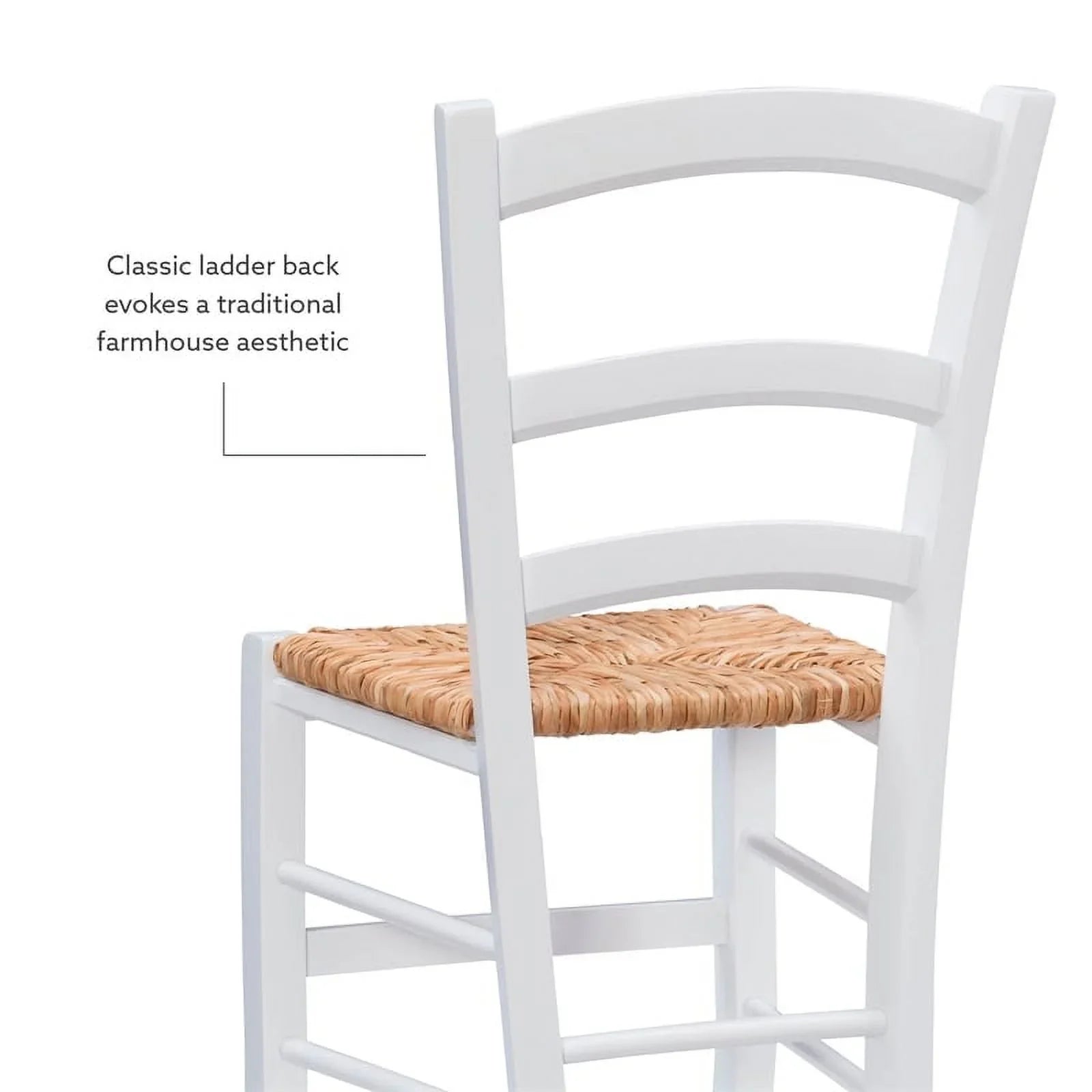 Linon Karsyn Set of Two Wood Side Chairs Ladder Back Rush Seat in White Finish