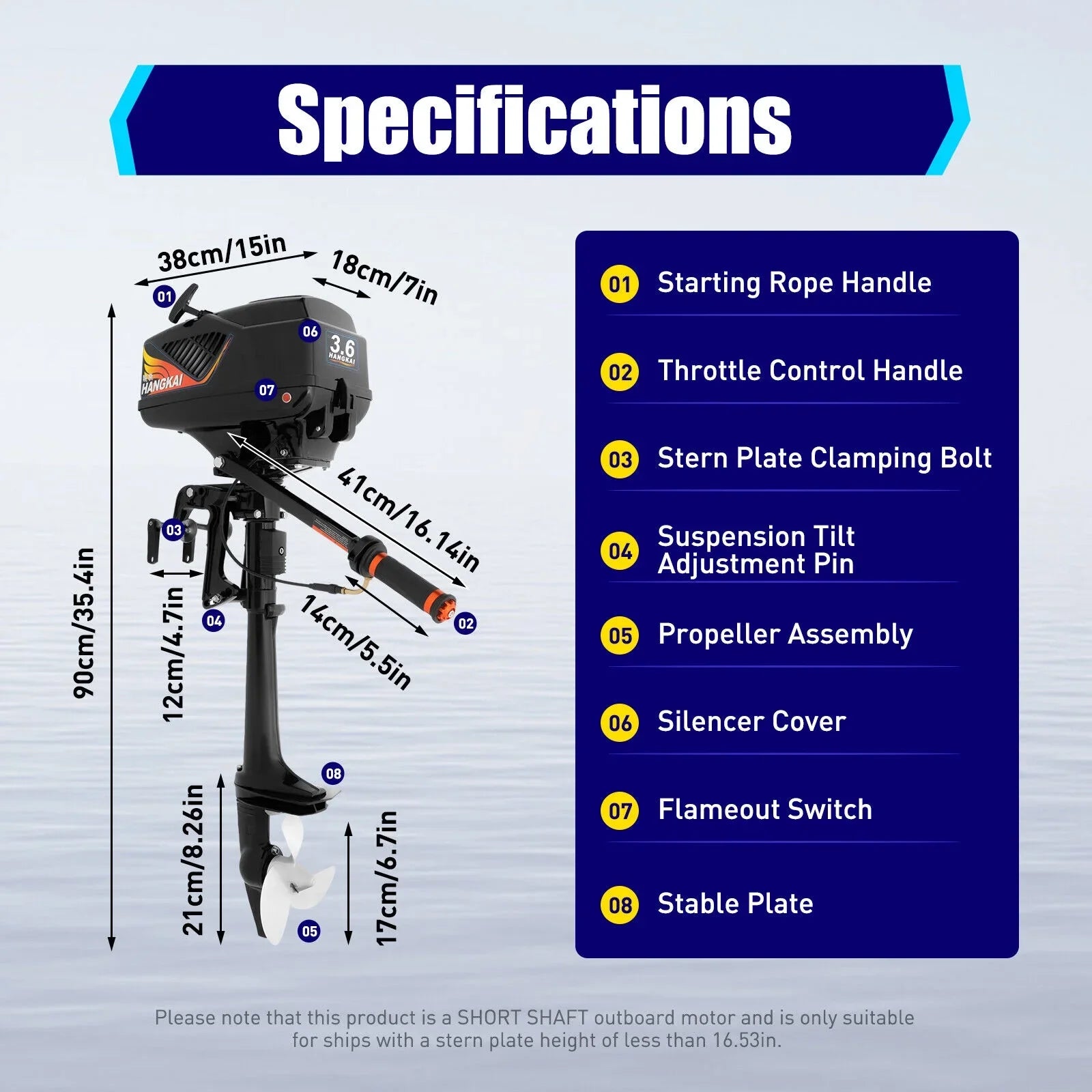 2 Stroke 3.6  Outboard Motor Fishing Boat Engine Water Cooling  Outboard Boat Motor 90cm/35.4in