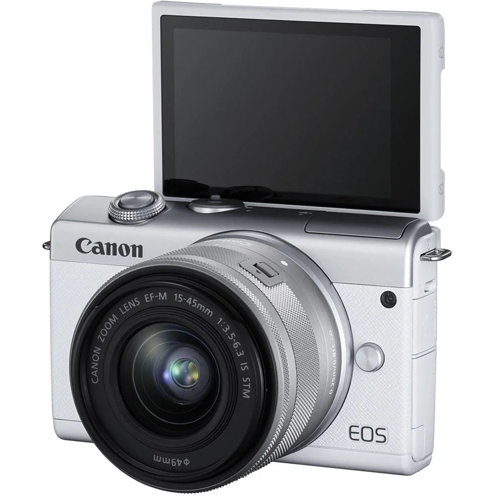 Canon   Mirrorless Camera with 15-45mm Lens (White) (3700C009) + 64GB Memory Card + Card Reader + Case + Flex Tripod + Hand Strap + Cap Keeper + Memory  Wallet + Cleaning Kit
