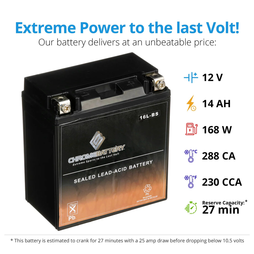 Chrome Battery - (16L- 12 Volt,14 Ah, 230 ) Jet Ski Battery for Kawasaki 650cc Jf650  1995