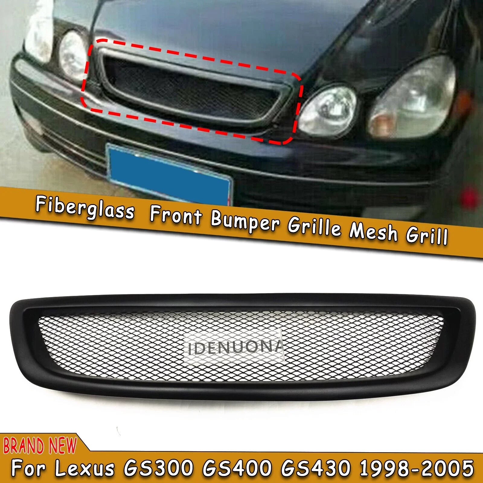 Fiberglass Front Bumper Grill Mesh For Lexus    1998-2005 Matte Black