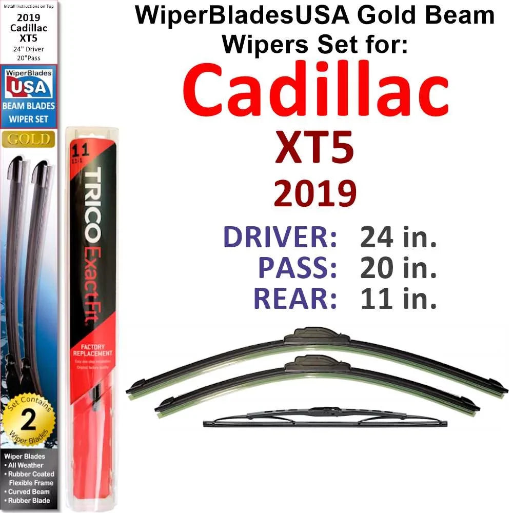 2019 Cadillac  Beam Wiper Blades Wipers  (Set of 3) w/Rear Wiper
