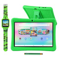 Contixo 10" Android Kids Tablet and Smart Watch Bundle 64GB, Includes 80+ Disney Storybooks & Stickers (Value $400), Kid-Proof Case with Kickstand & Stylus, (2023 Model) - Green