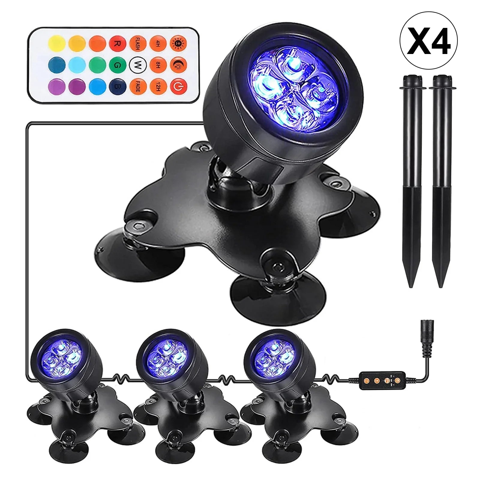 Aibecy Diving Light Kit Underwater with Remote Line Control Rotatable Angle for Swimming Pool Pond Fountain Patio Courtyard