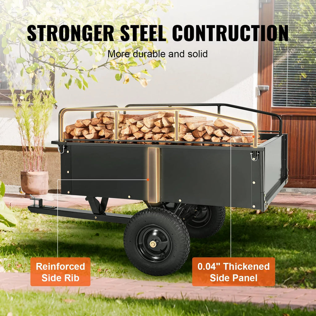 Dump Trailer Tow Behind Dump Cart, 750 lbs 15 Cu. Ft, Steel Construction Garden Utility Trailer with Removable Sides