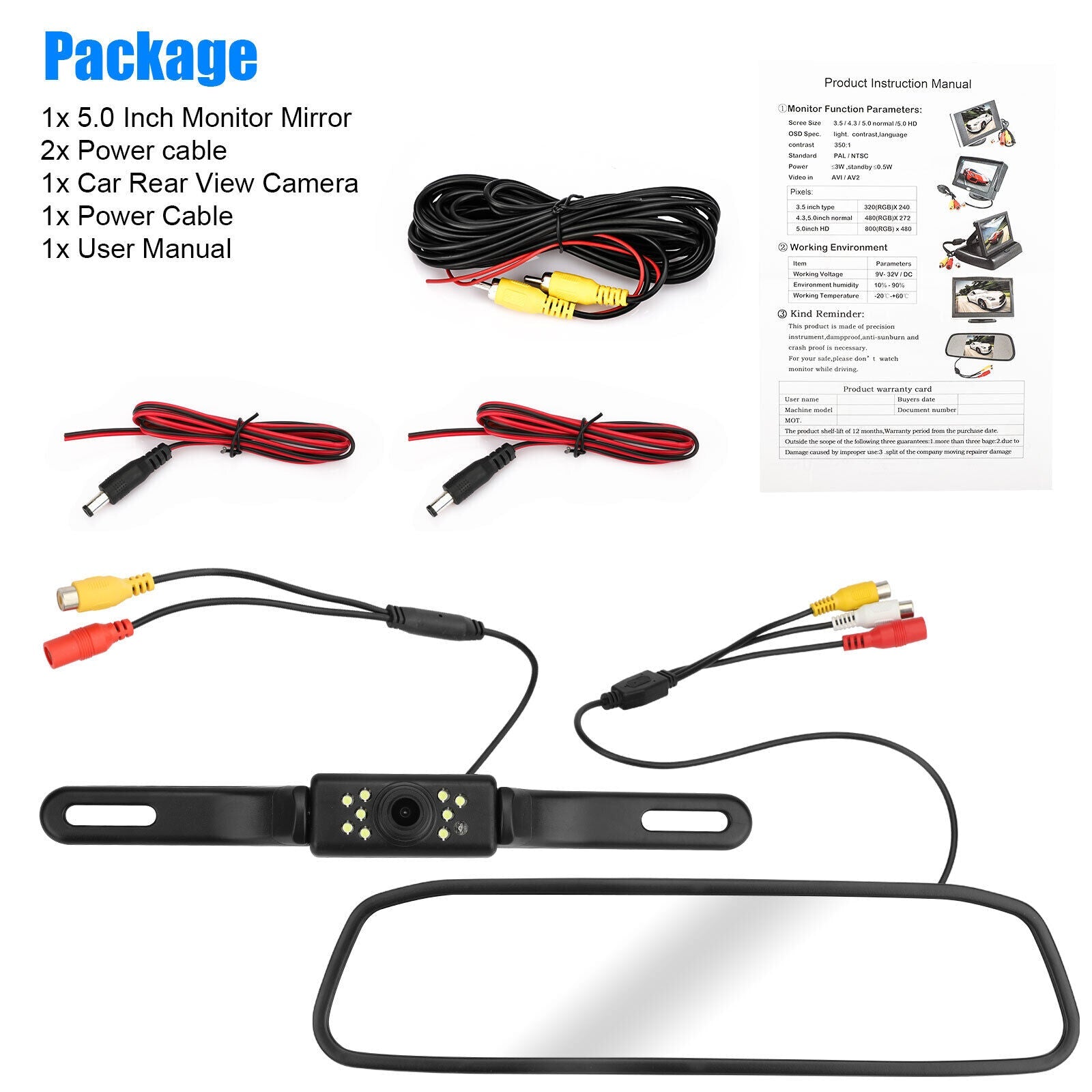 Car Backup Camera Rear View Parking System Night Vision + 5" Mirror Monitor Kit