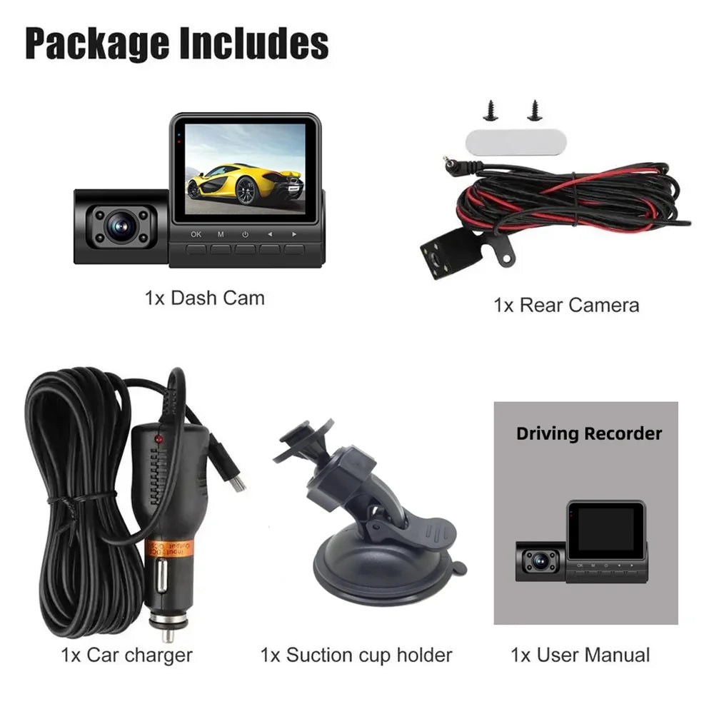 Pinnaco Dash Camera,Inside Rear Camera Dashcam Support 3-Lens Inside Rear Cam  Dash Camera Inch Screen 1080P  Dash Camera 2 Inch  3-Lens 1080P 3-Lens 1080P Dash Nebublu