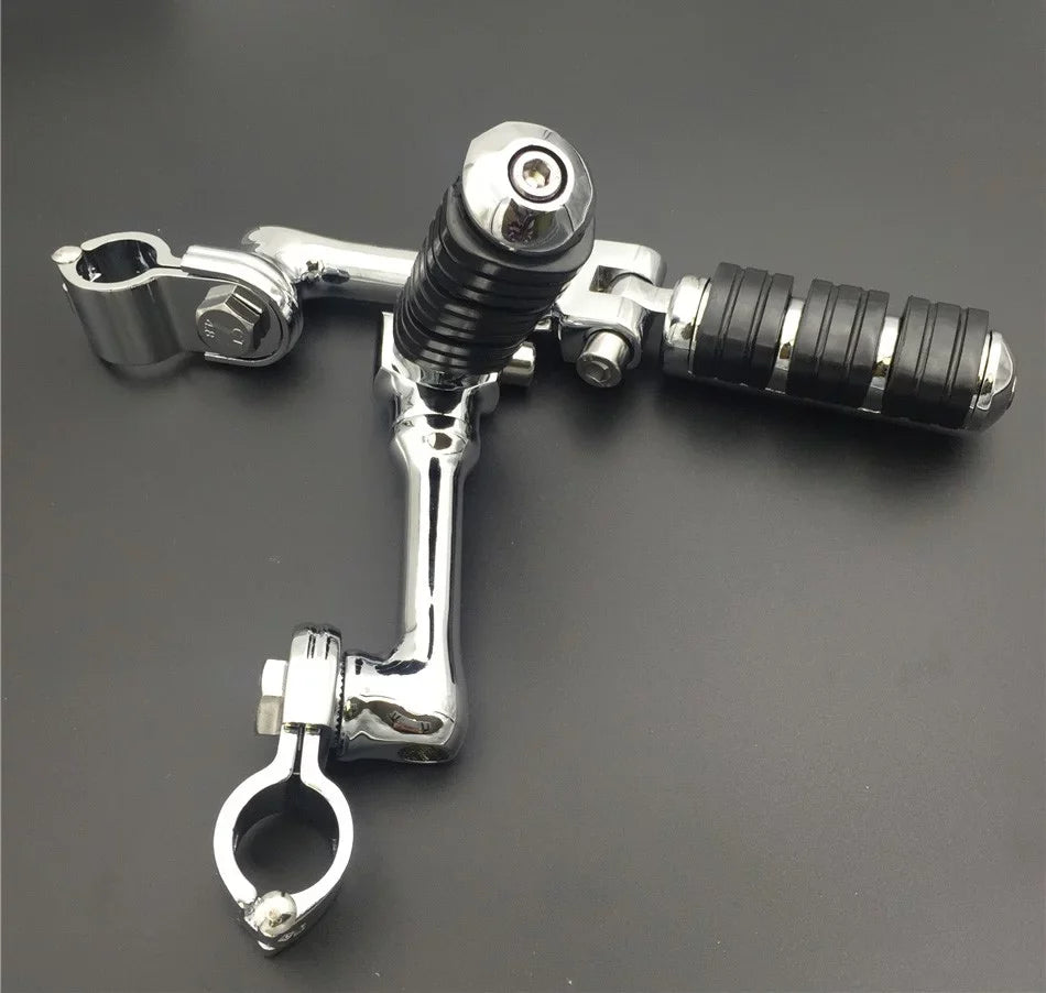 '- Chrome Regular Footrest Foot Pegs with 1-1/2" 1.5" Long Angled Clamps For Harley Sportster 883  1200/Triumph Rocket 3 /Kawasaki Vulcan