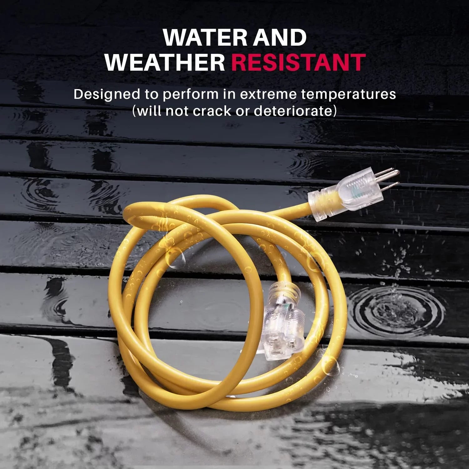 LifeSupplyUSA 100 ft Yellow Extension Cord - Durable Outdoor & Indoor Use, 16 Gauge, 3 Prong, Lighted, Flexible, Oil & Abrasion Resistant, 10 , 125V, 1250W, Smart Plug Compatible.