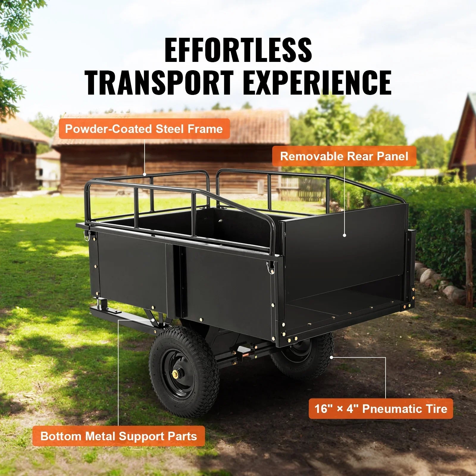 Dump Trailer Tow Behind Dump Cart, 750 lbs 15 Cu. Ft, Steel Construction Garden Utility Trailer with Removable Sides