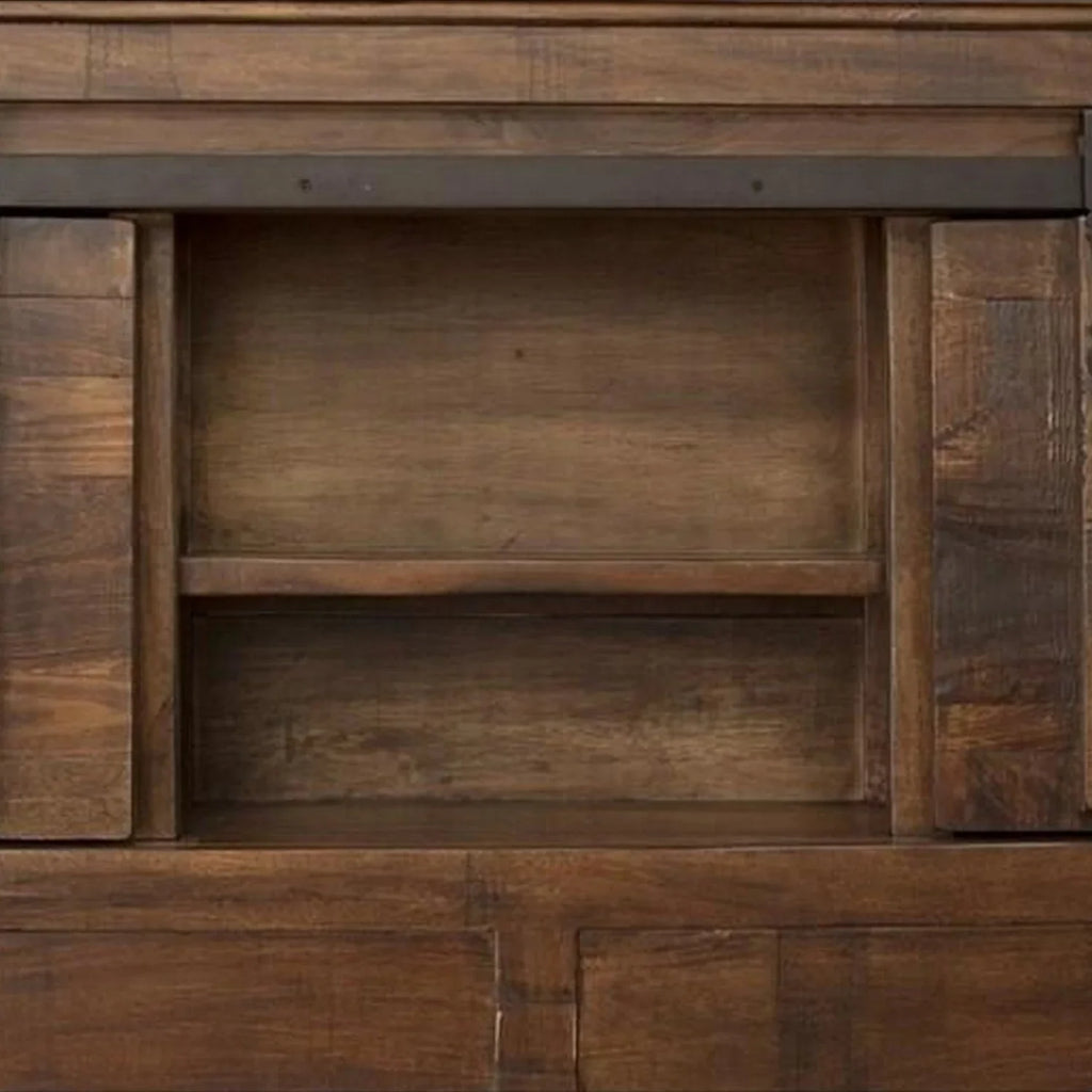 Benjara Maye King Size Bed, 2 Drawers, Fixed Shelves, Deep Rustic Brown Finish